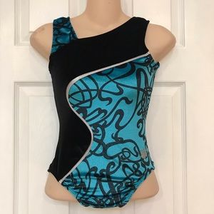 Snowflake Desig Girl Black Turquoise Leotard Small